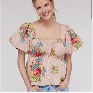 Love the Label Anthropologie Rosette babydoll blouse -